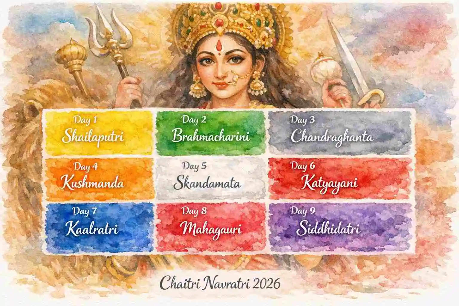 Nine Colours of Chaitra Navratri 2026 for 9 Days of NavDurga